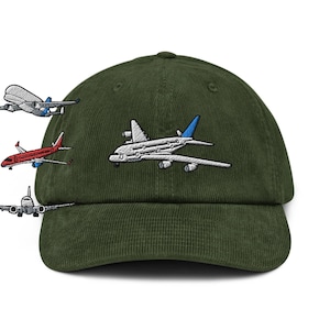 Jet Airliner Embroidered Corduroy Hat - 100% Cotton Corduroy in Variety of Colors & Designs Wardrobe Essential
