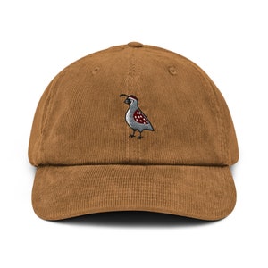Gambel's Quail Embroidered Corduroy Hat - 100% Cotton Corduroy in Variety of Colors Wardrobe Essential