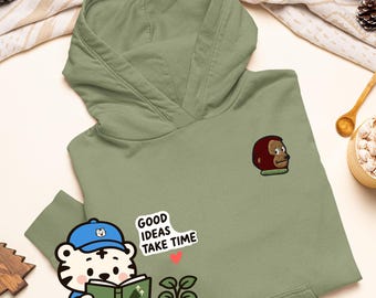 Awkward Side Eye Monkey Embroidered Hoodie: Heavy Blend Cotton-Poly, Unisex Fit