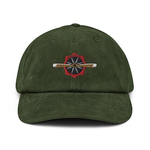 Old Piston Engine Propeller Aircraft Embroidered Corduroy Hat - 100% Cotton Corduroy in Variety of Colors Wardrobe Essential
