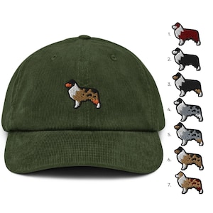Australian Shepherd Embroidered Cotton Corduroy Hat: Adjustable Fit