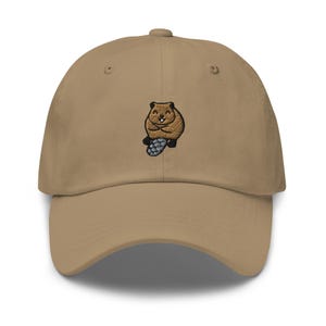 Gorra de papá bordada de castor: gorra unisex ajustable de sarga de algodón chino