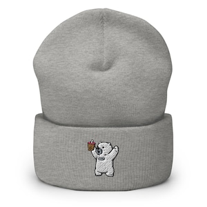 Boba Polar Bear Embroidered Cuffed Beanie - Warm and Stylish Headwear in Variety of Colors