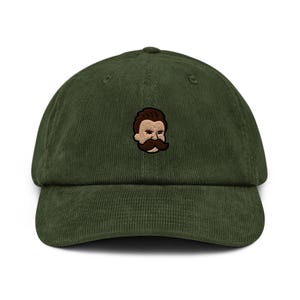 Cartoon Friedrich Nietzsche Embroidered Cotton Corduroy Hat: Adjustable Fit