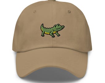 Gorra de papá con bordado de cocodrilo: gorra unisex ajustable de sarga de algodón chino