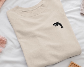Orca Killer Whale Embroidered Crewneck Sweatshirt: Cotton Blend, Unisex Fit