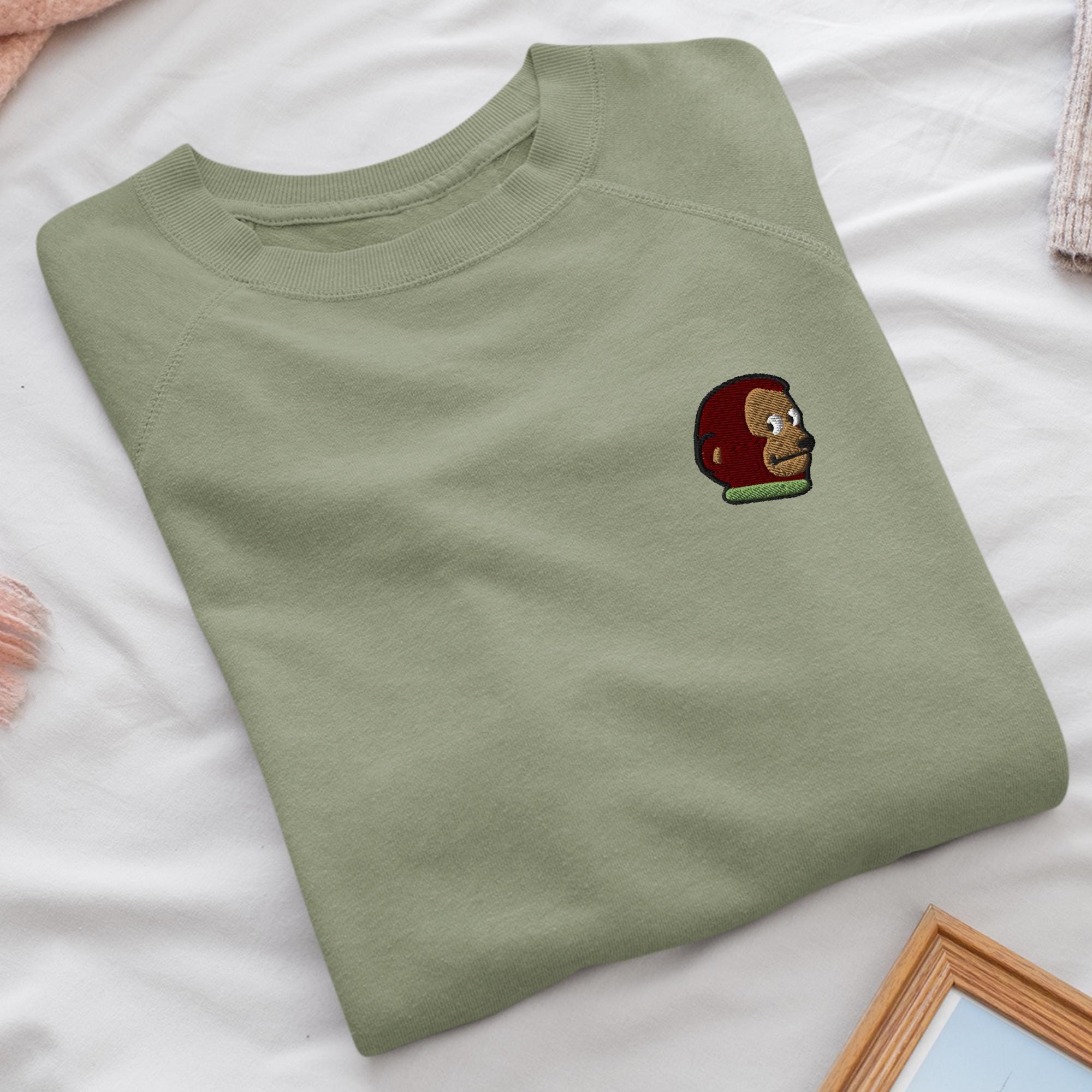Awkward Side Eye Monkey Embroidered Crewneck Sweatshirt: Cotton Blend ...