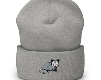 Opossum Embroidered Cuffed Beanie: Cozy Unisex Winter Cap