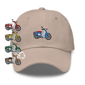 Klassisk japansk pendlarmotorcykel broderad pappakeps: justerbar unisexkeps i chino bomullstwill
