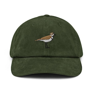 Gorro de pana de algodón bordado con pájaro chorlito: ajuste ajustable