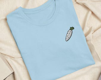 Daikon White Radish Embroidered T-Shirt: Lightweight Cotton, Unisex Fit
