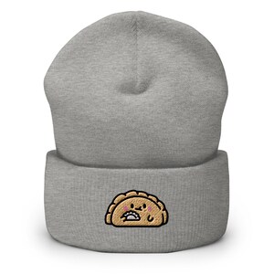 Cute Dumpling Eating a Dumpling Embroidered Cuffed Beanie - Warm and Stylish Headwear in Variety of Colors - Fun Foodie Art