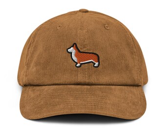 Pembroke Welsh Corgi Embroidered Cotton Corduroy Hat: Adjustable Fit