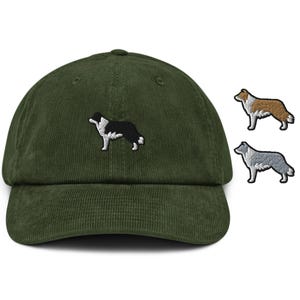 Bestickter Border Collie Baumwollcordshut: Verstellbare Passform