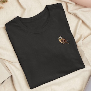 Short-eared Owl Embroidered T-Shirt: Lightweight Cotton, Unisex Fit