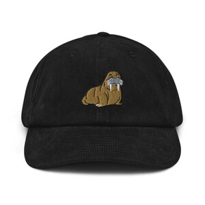 Happy Walrus Embroidered Corduroy Hat - 100% Cotton Corduroy in Variety of Colors Wardrobe Essential - Marine Life Ocean Lover