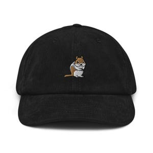 Chapeau en velours côtelé de coton brodé d'écureuils : Taille ajustable