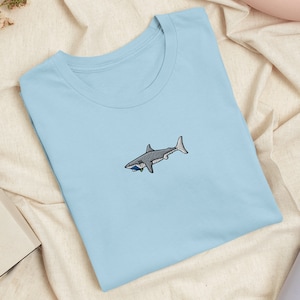 Great White Shark Embroidered T-Shirt: Lightweight Cotton, Unisex Fit
