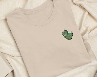 Chonky T-Rex Dinosaur Embroidered T-Shirt: Lightweight Cotton, Unisex Fit
