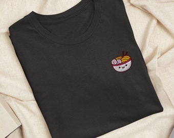 Cute Ramen Embroidered T-Shirt with Comfortable Stretch - Soft, Lightweight, Variety of Colors