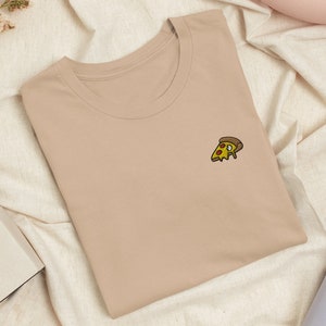 Cheesy Pizza Slice Embroidered T-Shirt with Comfortable Stretch - Soft, Lightweight, Variety of Colors