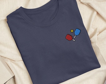 Pickleball Paddle Pair Embroidered T-Shirt: Lightweight Cotton, Unisex Fit