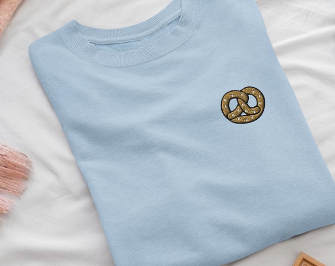 Salted Pretzel Embroidered Crewneck Sweatshirt: Cotton Blend, Unisex Fit