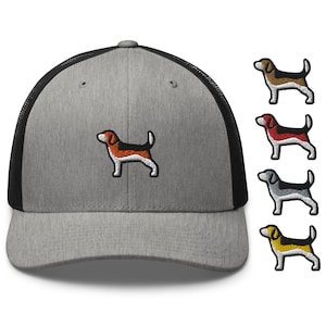 Cappello da camionista retrò ricamato Beagle - Strutturato con parte posteriore in rete in una varietà di colori e design