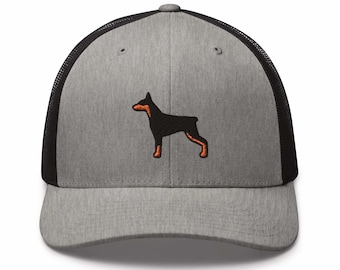 Doberman Pinscher Embroidered Retro Trucker Hat - Structured with Mesh Back in Variety of Colors