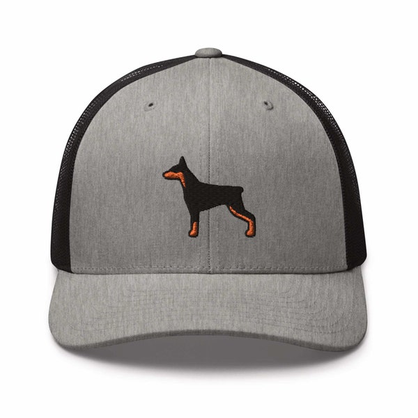 Doberman Pinscher Embroidered Retro Trucker Hat - Structured with Mesh Back in Variety of Colors