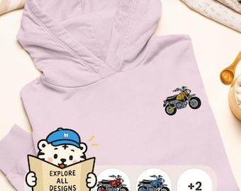 Chimp Mini Japanese Motorcycle Embroidered Hoodie: Heavy Blend Cotton-Poly, Unisex Fit
