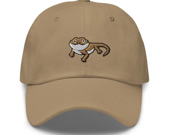 Bearded Dragon Lizard Embroidered Dad Cap: Chino Cotton Twill Adjustable Unisex Hat