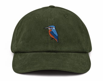 Kingfisher Bird Embroidered Corduroy Hat - 100% Cotton Corduroy in Variety of Colors Wardrobe Essential