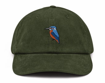 Kingfisher Bird  Embroidered Corduroy Hat - 100% Cotton Corduroy in Variety of Colors Wardrobe Essential