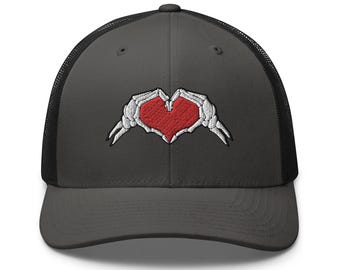 New Custom Designed Black Distressed Baseball Cap w Skeleton Emoji Heart/Hands il_fullxfull.6343710645_fkxe.jpg main image 2