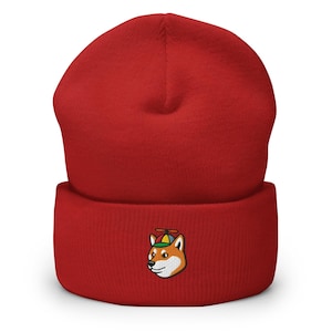 Berretto con risvolto ricamato Shiba Inu con elica - Copricapo caldo ed elegante in una varietà di colori illimitata - Cane dei cartoni animati sciocco