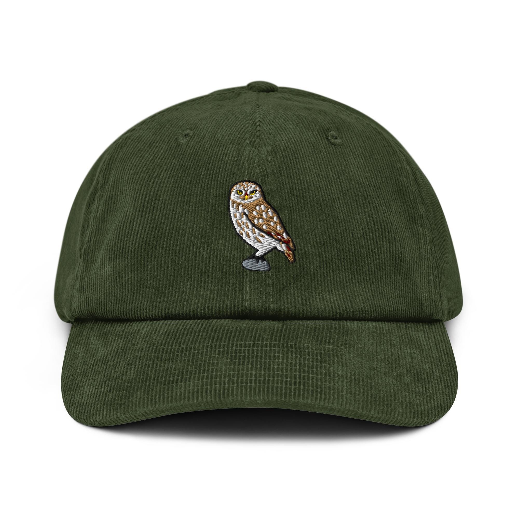 Little Owl of Athena Embroidered Corduroy Hat - 100% Cotton Corduroy in Variety of Colors Wardrobe Essential