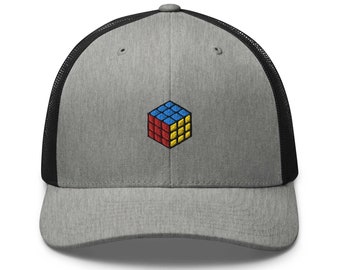 Rubiks Cube Embroidered Retro Trucker Hat - Structured with Mesh Back in Variety of Colors