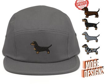 Dachshund Embroidered 5‑Panel Cotton Camper Cap: Adjustable Fit