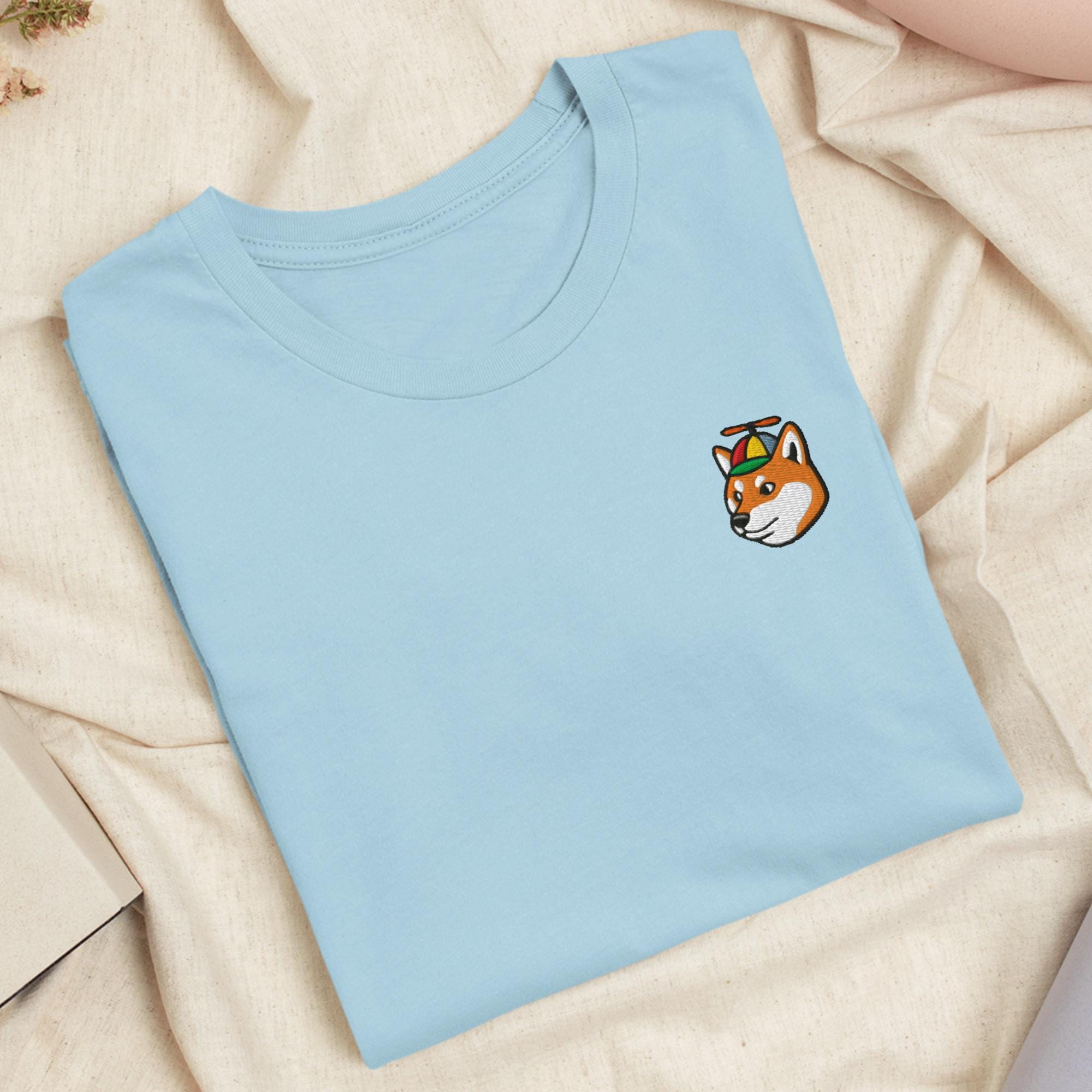 Propeller Hat Shiba Inu Embroidered T-Shirt with Comfortable Stretch - Soft, Lightweight, Variety of Colors Unlimited - Silly Cartoon Dog