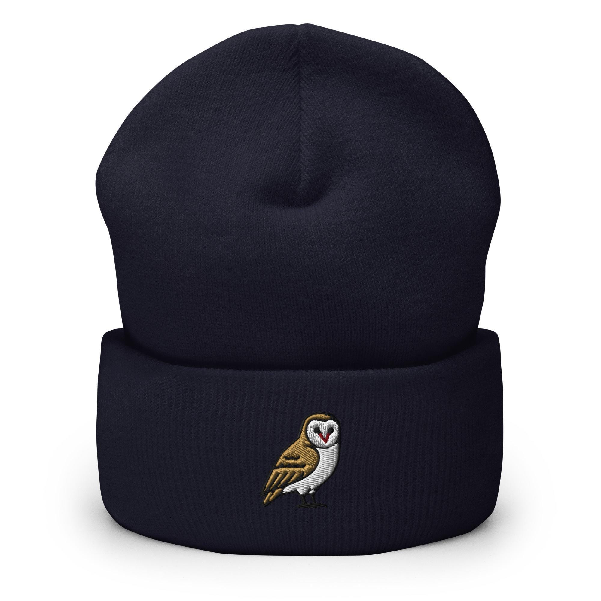 Barn Owl Embroidered Cuffed Beanie: Cozy Unisex Winter Cap