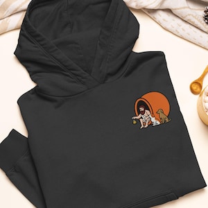 Sudadera con capucha bordada de Diógenes el Cínico: mezcla gruesa de algodón y poliéster, ajuste unisex