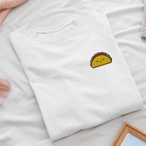 Cute Taco Embroidered Crewneck Sweatshirt: Cotton Blend, Unisex Fit