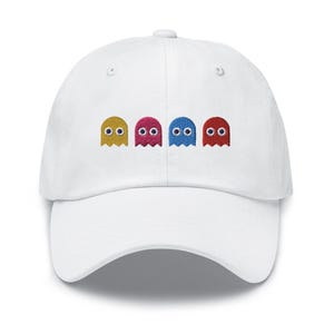 Colorful Retro Arcade Game Ghost Dad Hat - Custom Embroidered Chino Cotton Twill Baseball Cap - Vintage Gamer Apparel