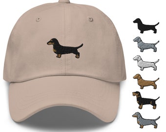 Dachshund Embroidered Dad Cap - Trendy Unstructured Design - Comfortable Chino Cotton Twill in Variety of Colors