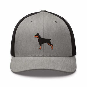 Doberman Pinscher Embroidered Trucker Hat: Structured Retro Cap with Mesh Back