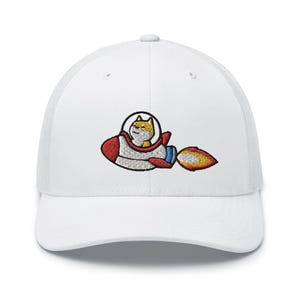 Cappellino da camionista ricamato Rocket Shiba Inu: cappellino retrò strutturato con retro in rete