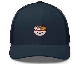 Cute Ramen Embroidered Retro Trucker Hat - Structured with Mesh Back in Variety of Colors