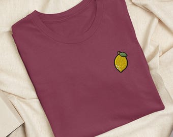 Yellow Lemon Embroidered T-Shirt: Lightweight Cotton, Unisex Fit