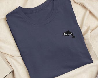 T-Shirt mit Orca-Motiv (bestickt): Leichte Baumwolle, Unisex-Passform